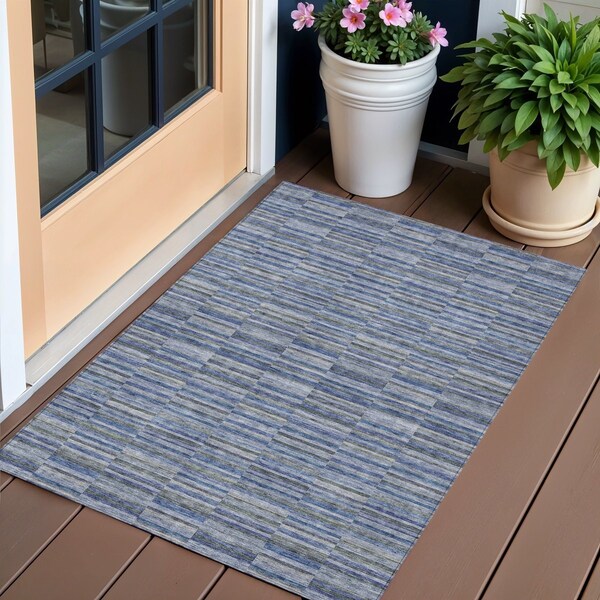 Homeroots 3' X 5' Navy Blue And Denim Blue Striped Washable Indoor Outdoor Area Rug 587908 - main