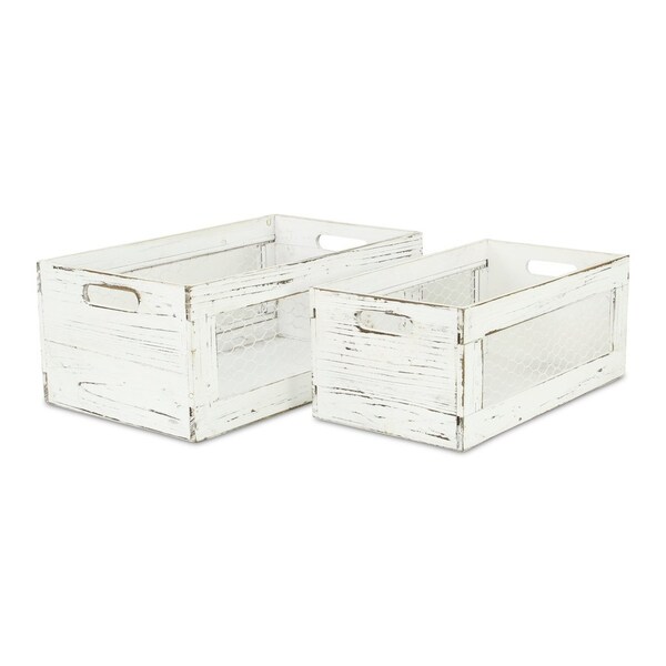 Homeroots Set of Two White Solid Wood Crate, 2PK 399668 - main
