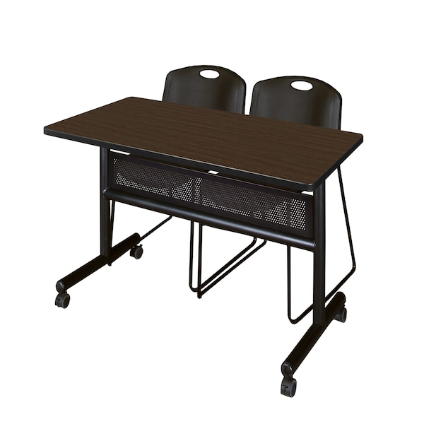 Regency Kobe Flip-Top Privacy Nesting Table W/ 2 Zeng Stack Chairs, 48 in W, 24 in L, Neo Walnut MKFTM4824NW44BK - main