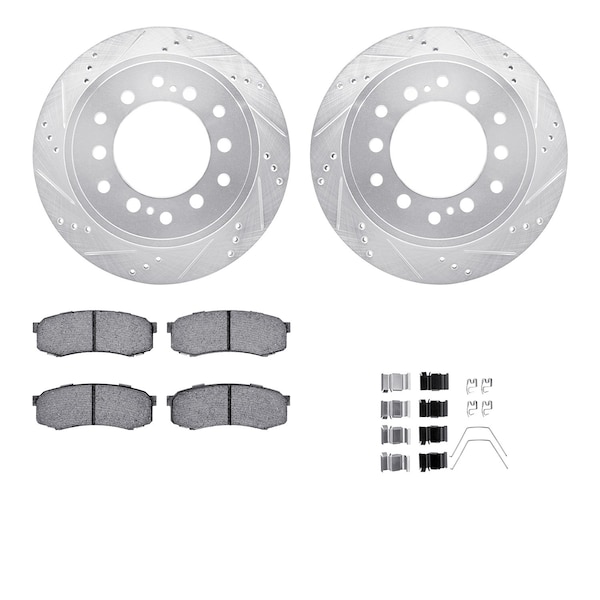 Dynamic Friction Co DFC Brake Rotor - Drilled & Slotted - Silver- Heavy Duty Brake Pad includes Hardware 7412-76023 - main