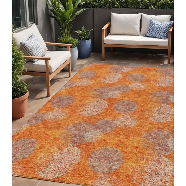 Homeroots 5' X 8' Orange Silver And Peach Polka Dot Washable Indoor Outdoor Area Rug 614684 - main