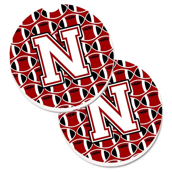 Carolines Treasures Letter N Football Cardinal and White Set of 2 Cup Holder Car Coaster CJ1082-NCARC - main
