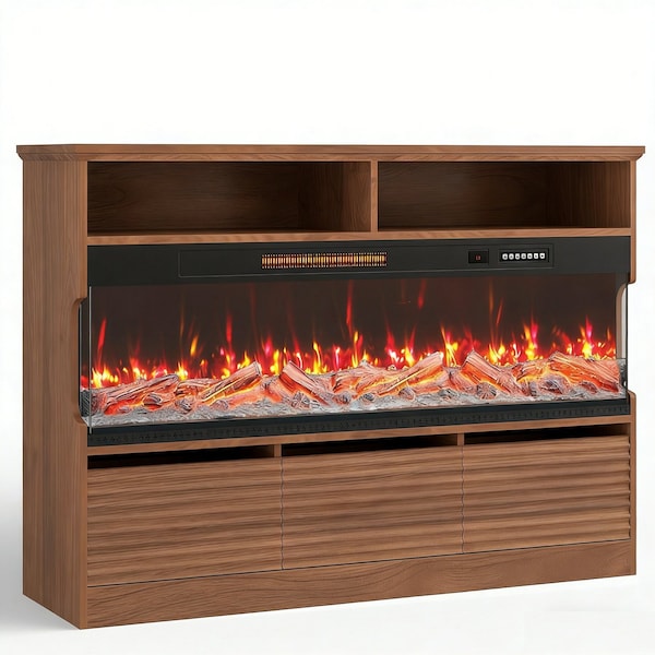 Homeroots 53in Brown Wood Fireplace Entertainment Center With Fireplace 723791 - main