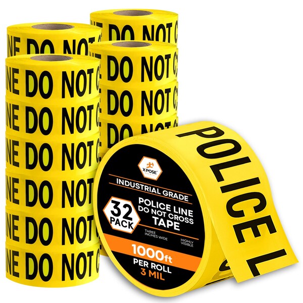 Xpose Safety Police Line Do Not Cross Tape Roll, 3 Mil, 3 Inch Wide x 1000 Feet, Yellow w/Black Letters, 32PK PPLT-3M-32-X - main