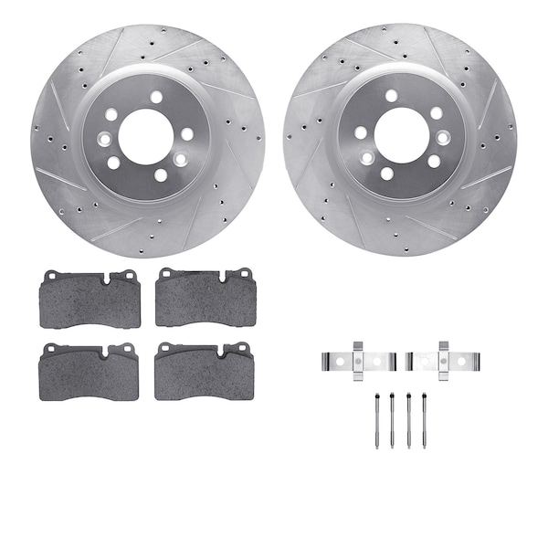 Dynamic Friction Co DFC Rotors-Drilled & Slotted-Silver w/ EURO 5000 Ceramic Brake Pads Incl Hdw 7612-11008 - main