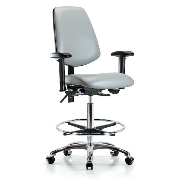 Blue Ridge Ergonomics High Bench Chair Adjustable Arms, 26" to 35-1/2" Height, Vinyl, Dove BR-VHBCH-MB-CR-T0-A1-CF-CC-8567 - main