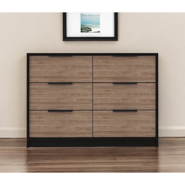 Homeroots 42" Brown and Black Six Drawer Double Dresser 544052 - main