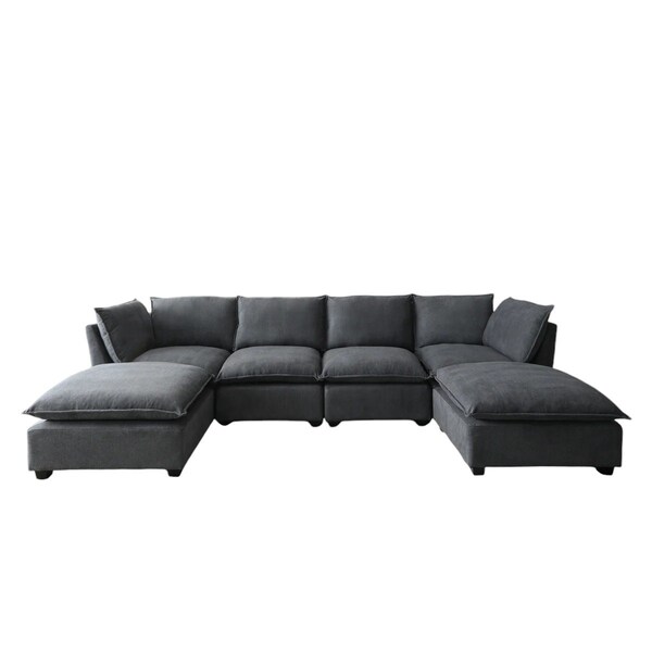 Homeroots 66" Dark Gray Fabric Modular Sleeper Sofa With Ottoman 568275 - main