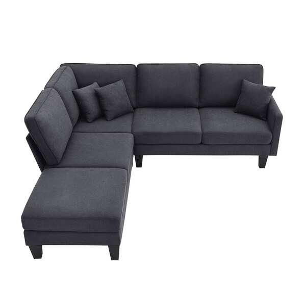 Homeroots 88" Gray Fabric Modular Sofa With Black Legs 568271 - main