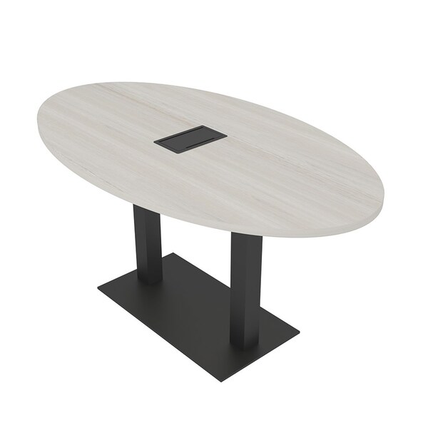 Skutchi Designs Oval Conference Table With Power Unit, 36 in W, 72 in L, Ivory HAR-OVL-36X72-DOU.BK-K458-EBLK - main