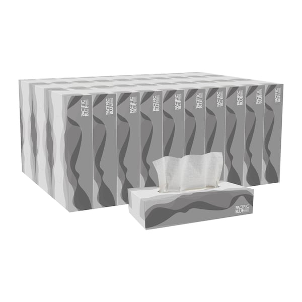 Georgia-Pacific Facial Tissue, Pacific Blue Basic, 2 Ply, 8 in x 8 1/4 in Sheet, Flat Box, 100 Sheets/Box, 30PK 47410 - main