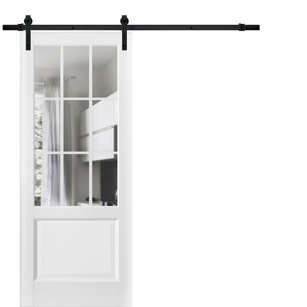 Sartodoors Sturdy Barn Door, Felicia 3599 White Silk with Clear Glass, 6.6FT Rail Hangers Heavy Hardware Set FELICIA3599BD-B-BEM-18 - main