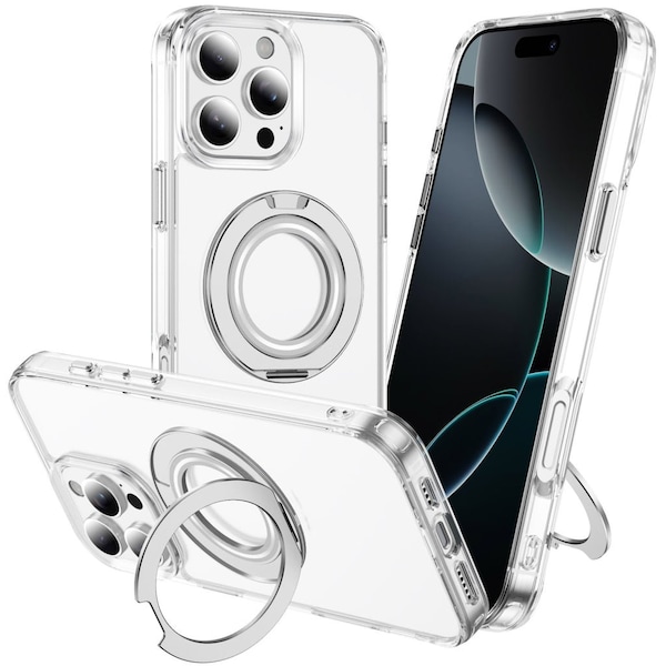 Alpha Digital iPhone 16 PRO Case w/ Magnetic Ring Stand- Full Protection, Soft Flex -360 shockproof IP16PR-CLEAR - main