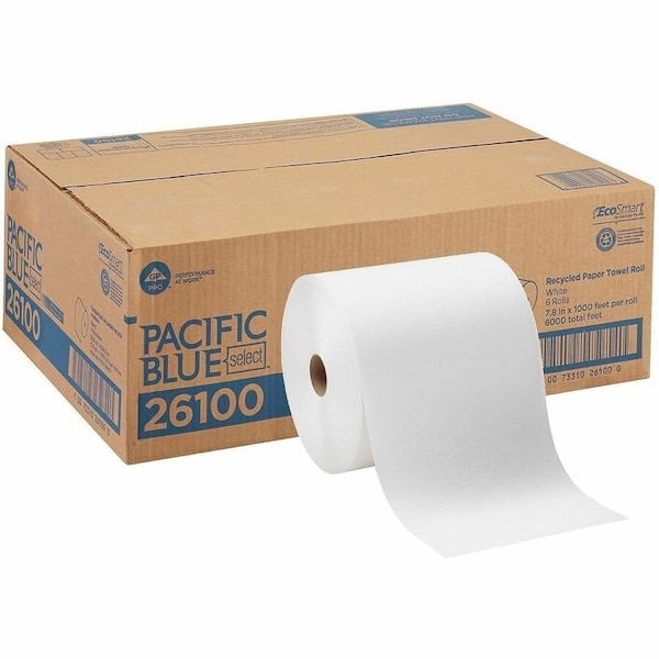 Georgia-Pacific Pacific Blue Select Hardwound Paper Towels, 1 Ply, Continuous Roll Sheets, 1000 ft, White, 6 PK 26100 - main