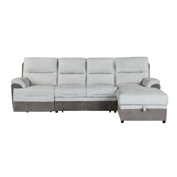 Homeroots Beige And Brown Fabric Sleeper L Shaped Three Piece Sofa and Storage Chaise Sectional 564422 - main