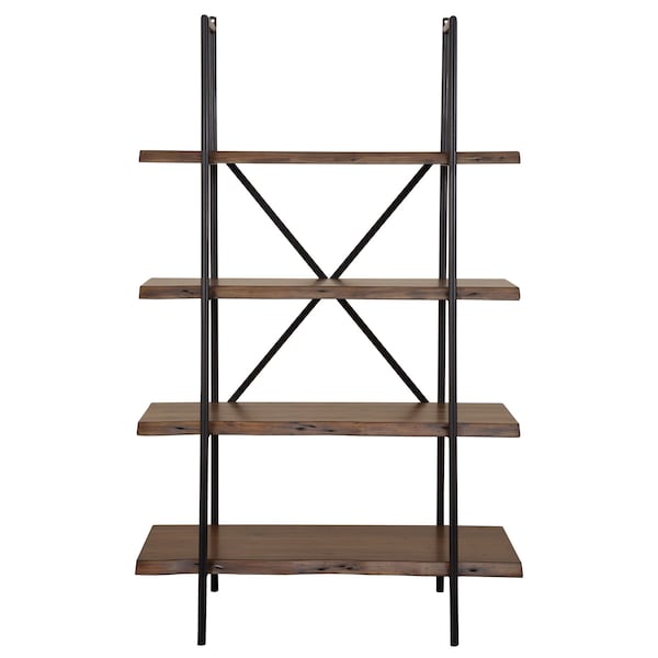 Homeroots 79" Black And Brown Metal and Solid Wood Four Tier Step Bookcase 475906 - main