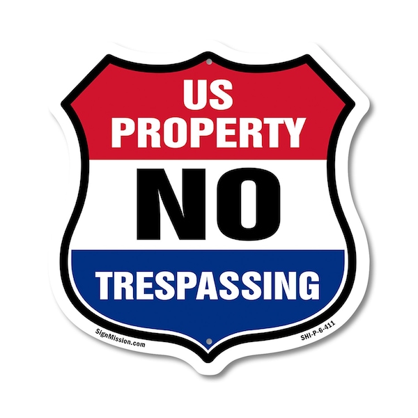 Signmission No Trespassing Shield Sign U.S. Property, 6 Inch X 6 Inch, Plastic Sign SHI-P-6-411 - main