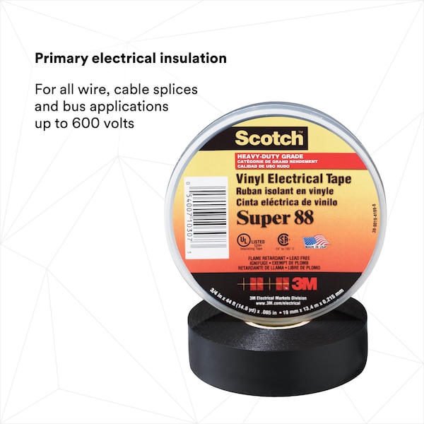 3M ElectricalTape, Black, 14-5/8ydL, 3/4inW 10307 - main