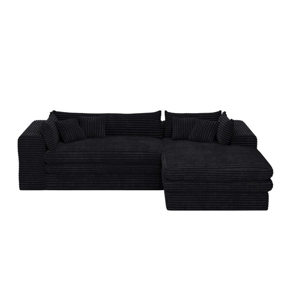 Homeroots 121" Black Corduroy Compression Foam Sofa 719553 - main