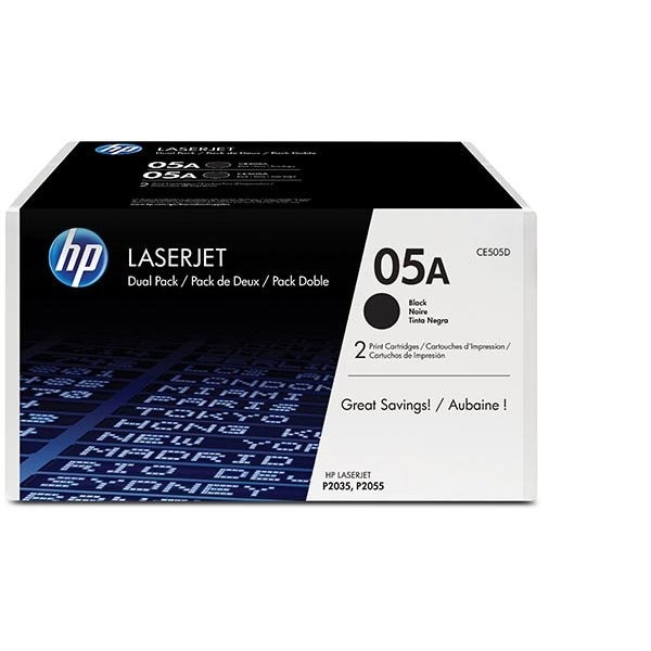Hp 05A (CE505D) Black 2-pack Original LaserJet Toner Cartridges (2,300 Yield Each) CE505D - main
