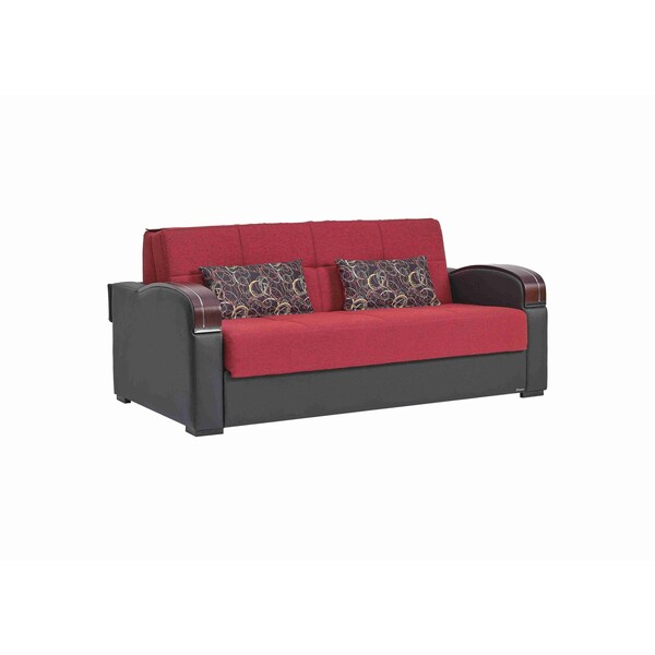 Homeroots 74" Red Chenille Sleeper Sofa And Toss Pillows With Brown Legs 607197 - main
