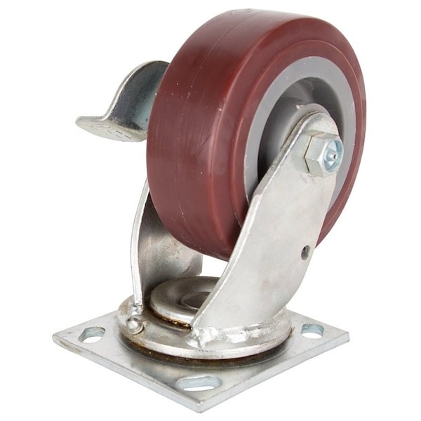 Prosource Swivel Caster, 5 in Dia Wheel, 2 in W Wheel, PU Wheel, Gray, 450 lb, Steel Housing Material JC-P04 - main