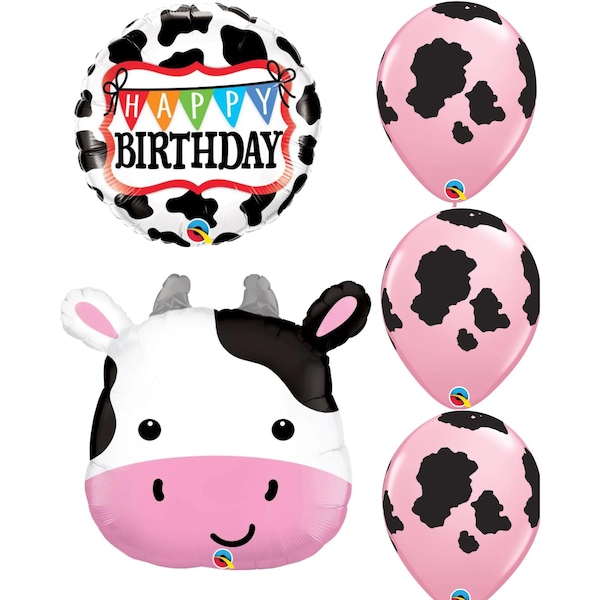 Loonballoon 28 inch CUTE HOLSTEIN COW, 18 inch BIRTHDAY HOLSTEIN COW and 11 Inch Latex Set LB-26553-Q-P - main