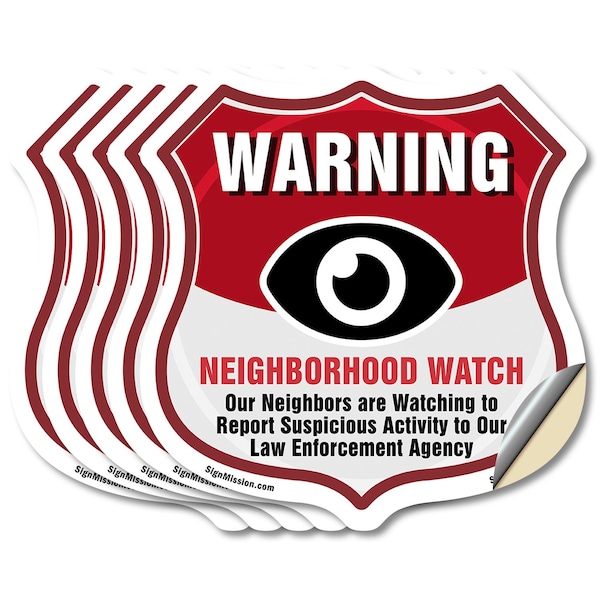 Signmission Neighborhood Crime Watch Shield Sign War, 6 inch X 6 inch, Vinyl Decal, 5PK SHI-D-5PACK-6-387 - main