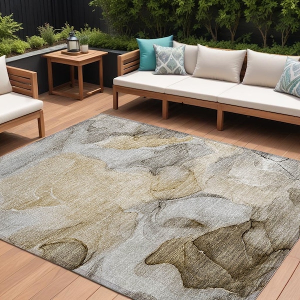 Homeroots 8' X 10' Brown Abstract Washable Non Skid Indoor Outdoor Area Rug 559493 - main