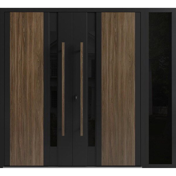 Vdomdoors Aluminum Double Doors Dekton 0163 Venezia Noce 1 Sidelight Entry Door Ceramic W84xH80) Right hand O DEKTON0163DEXD-VEN-W72+12xH80-RH-O - main