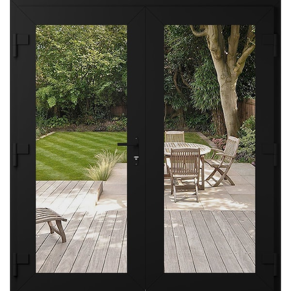 Vdomdoors Front Exterior Prehung Metal-Plastic Double Doors Clear Glass / MANUX 8666 Matte Black / Office Com MANUX8666DEXD-BLK-W72xH80-RH-I - main