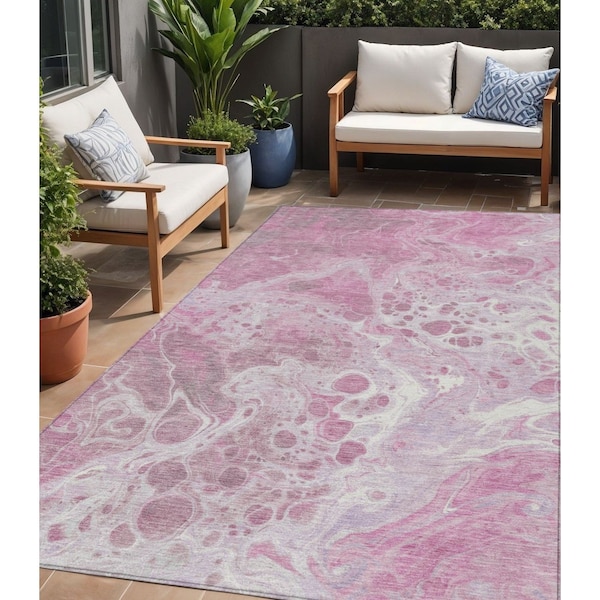 Homeroots 5' X 8' Pink And Ivory Abstract Washable Indoor Outdoor Area Rug 618311 - main