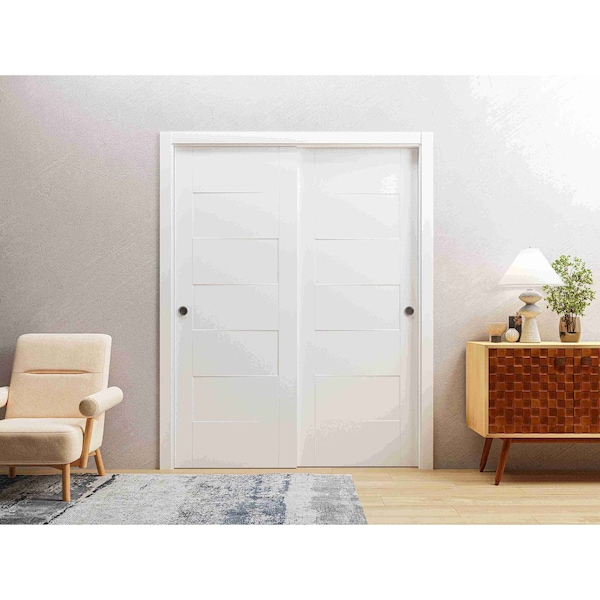 Vdomdoors Sliding Closet Bypass Doors 48 x 80 inches / Mela 0755 Painted White / Rails Hardware Set / Wood So MELA0755DBD-BEM-48 - main