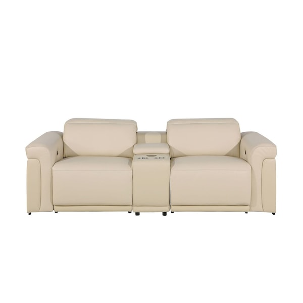 Homeroots 86in Cream and Black Italian Leather Power Reclining Loveseat With Storage 720524 - main