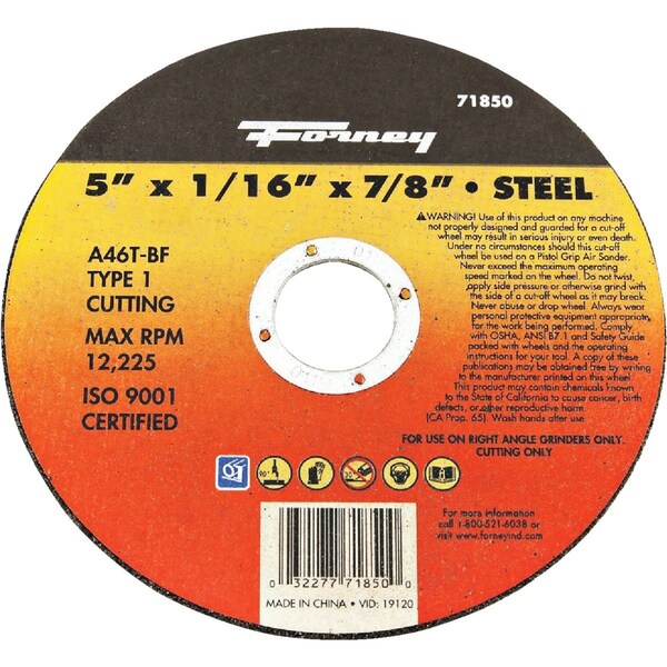 Forney Type 1 5'' x 1/16'' x 7/8'' Steel Cut-Off Wheel 71850 - main