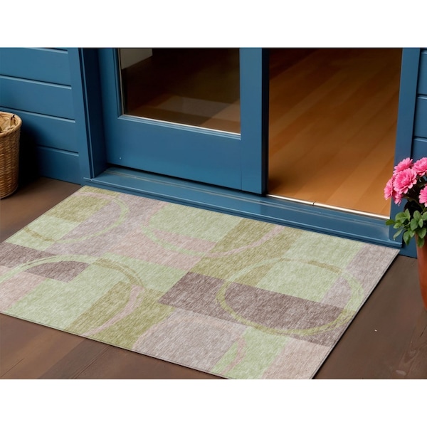 Homeroots 3' X 5' Blush And Mint Green Abstract Washable Indoor Outdoor Area Rug 612557 - main