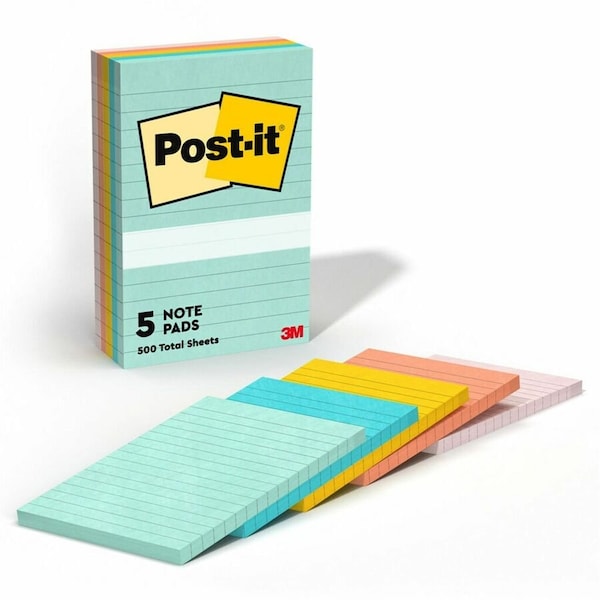 Post-It Sticky Notes, 4x6 In., Marseille, PK5 660-5PK-AST - main