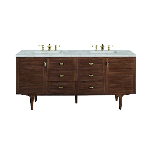 James Martin Vanities Amberly 72'' D Vanity, Mid-Century Walnut w/ Victorian Sil Top w/FreePower Wireless Charger 670-V72-WLT-FVSL - main