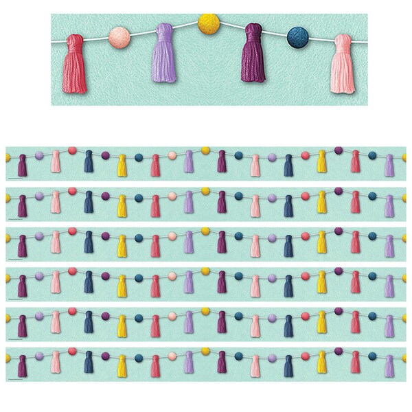 Teacher Created Resources Oh Happy Day Pom-Poms and Tassels Straight Border Trim, 35 Feet Per Pack, 6PK TCR9086 - main