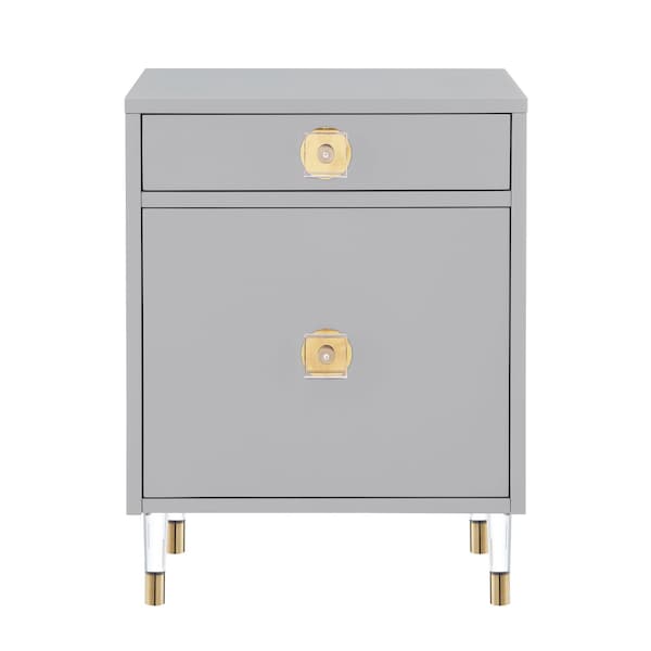 Homeroots 26" Clear And Light Gray End Table With Drawer And Shelf 544078 - main