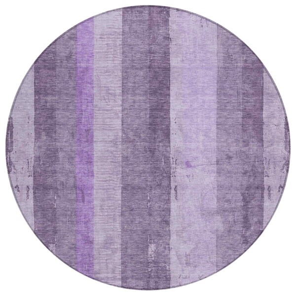 Homeroots 8' Purple And Lilac Round Striped Washable Indoor Outdoor Area Rug 617844 - main