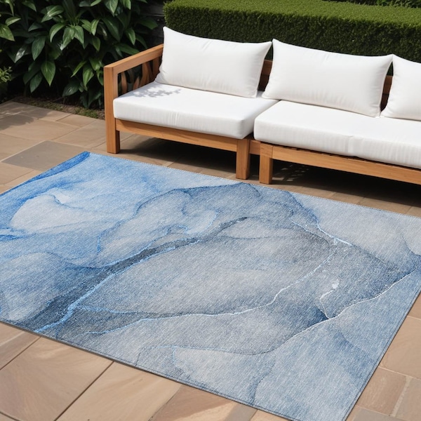 Homeroots 8' X 10' Blue Abstract Washable Non Skid Indoor Outdoor Area Rug 559799 - main