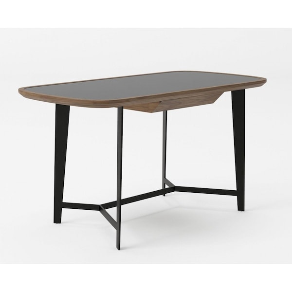 Homeroots 55" Walnut And Black Glass Rectangular Writing Desk 482431 - main