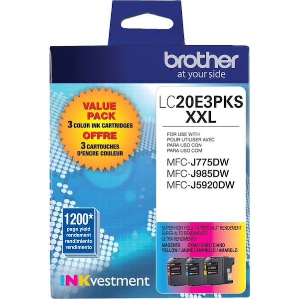 Brother Cyan, Magenta & Yellow Ink Cartridge, 3PK LC20E3PKS - main