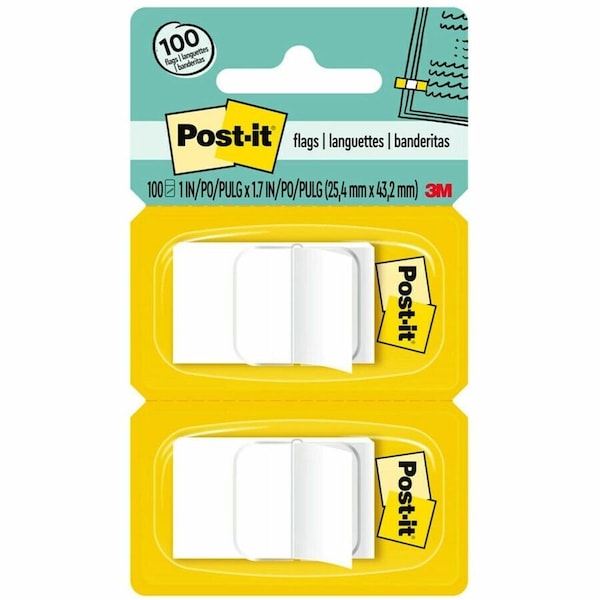 3M Post-it Flags, 1" Wide, White, 50 Flags/Dispenser, 2 Dispensers/Pack 680WE2 - main
