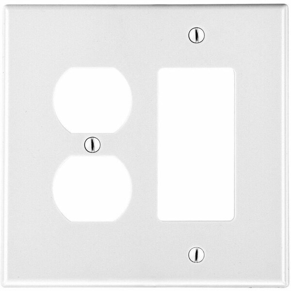 Hubbell Wiring Device-Kellems Rocker/Duplex Receptacle Wall Plate, Number of Gangs: 2 Plastic, Satin Finish, White P826W - main