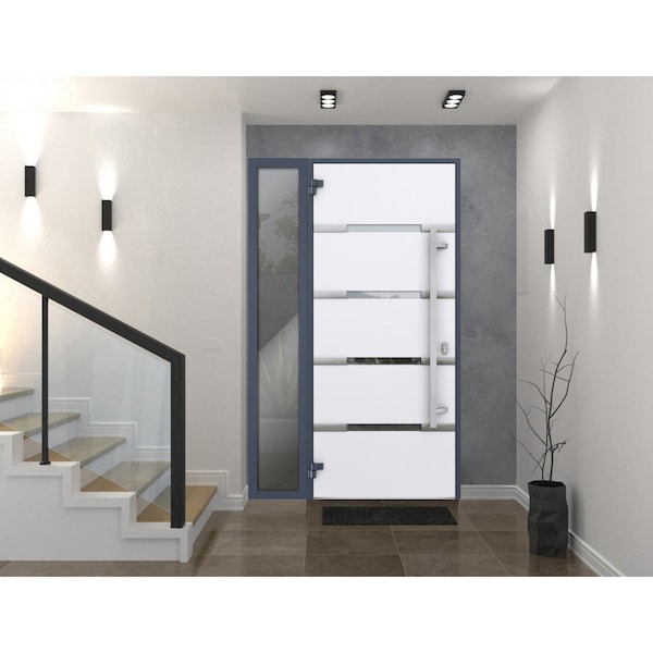 Vdomdoors Steel Door Deux 1105 Gray Graphite Sidelight Exterior Window Stainless Inserts Single Modern Painte DEUX1105EXD-GRE-W36+16 x H80-Right-hand Inswing - main