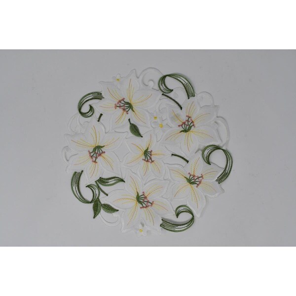 Sinobrite 24 in. Lily on White Fabric Doily H9061-024 - main