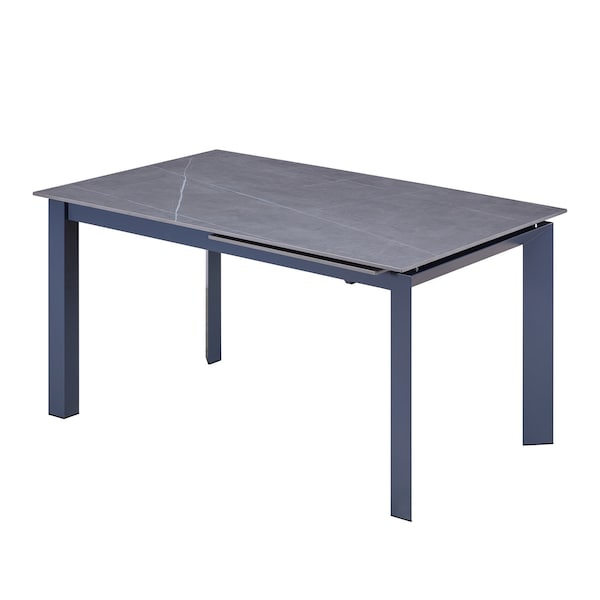 Homeroots 55" Gray Ceramic and Metal Self-Storing Leaf Extendable Dining Table 555196 - main