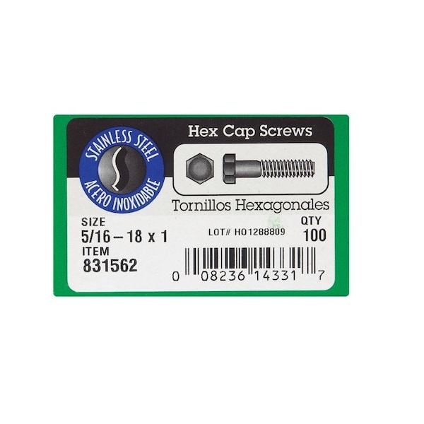 Hillman 5/16-18 in. D X 1 in. L Stainless Steel Hex Head Cap Screw, 100PK 0831562 - main
